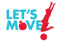 Silhouette jumping with 'Let's Move' text, emphasizing health and activity.