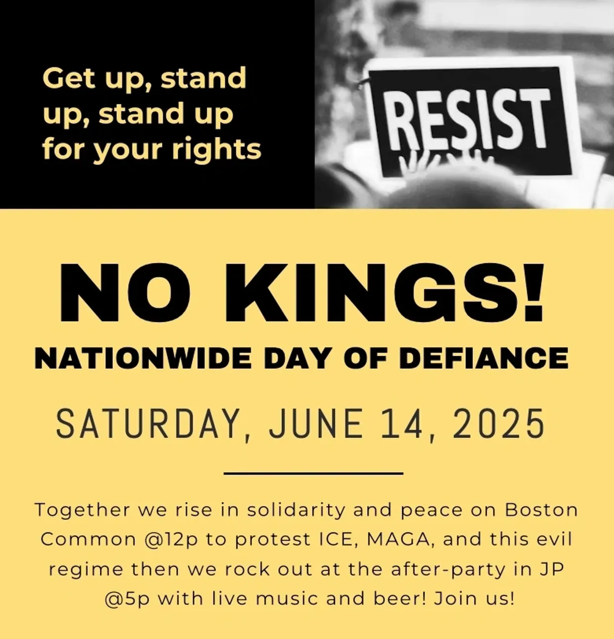 Protest event flyer for June 14, 2025.