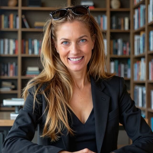Dr. P.K. Newby smiling in a black jacket in front of bookshelves.