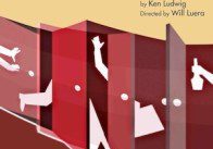 Cover art for 'Lend Me a Tenor' featuring stylized red partitions and white silhouettes.