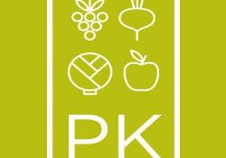 A green logo with white fruit and vegetable icons and the letters PK.