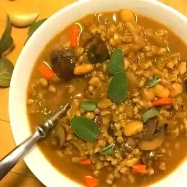 Hearty bean and barley soup with vegetables.