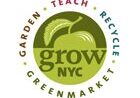 Logo of GrowNYC promoting garden, teach, and recycle.