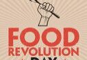 Logo for Food Revolution Day with a fist holding a fork.