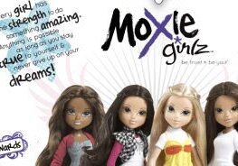 Three Moxie Girlz dolls with distinct fashion styles and backgrounds.